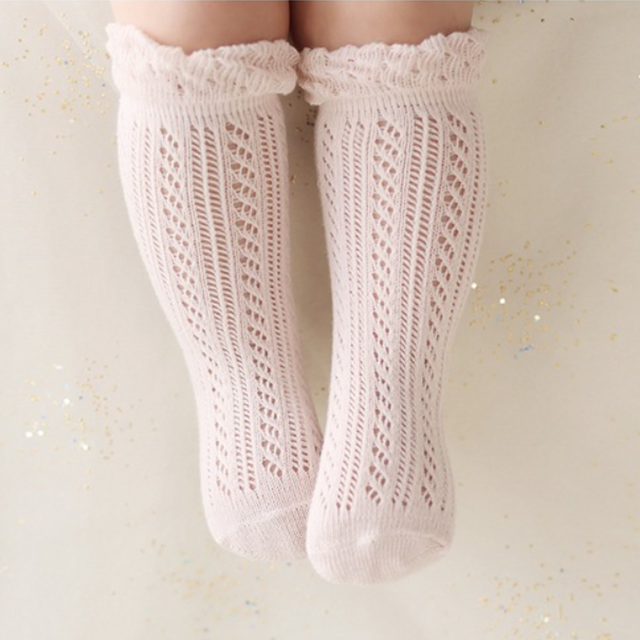 Organic cotton knee high mesh socks - blush