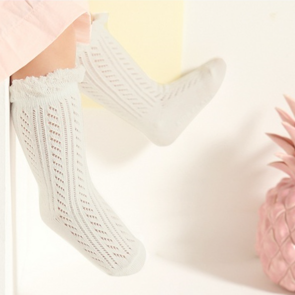 Organic cotton knee high mesh socks - ivory