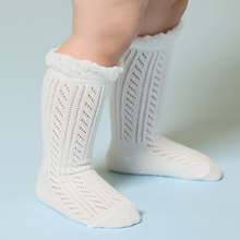 Load image into Gallery viewer, Organic cotton knee high mesh socks - ivory
